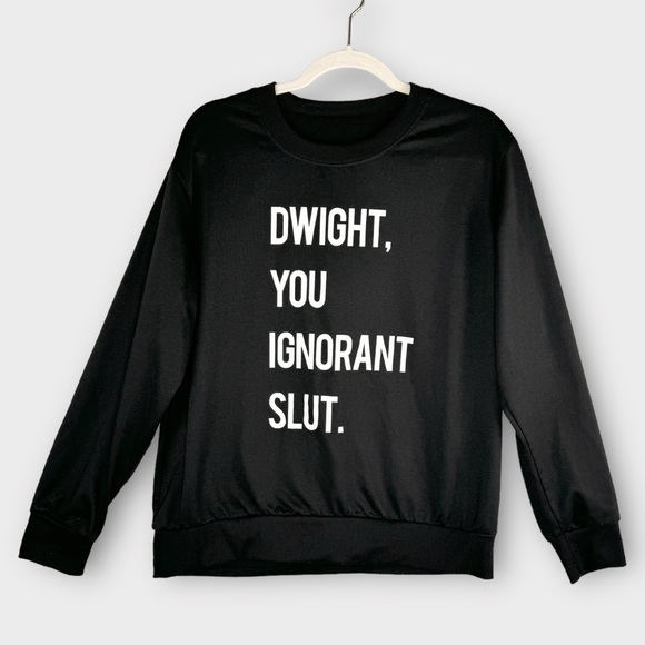 The Office Dwight, You Ignorant Sl*t sweatshirt L black crew neck top Schrute - Picture 1 of 5
